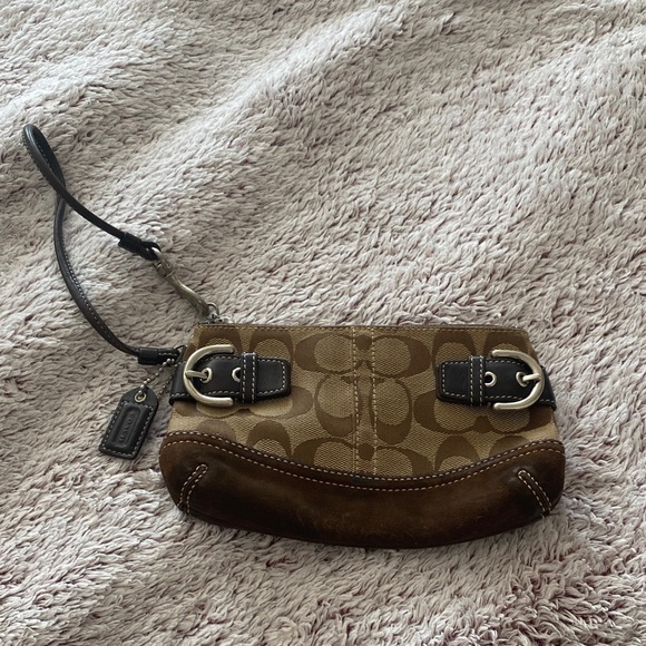 Coach Handbags - Coach Tan and Brown Signature Wristlet